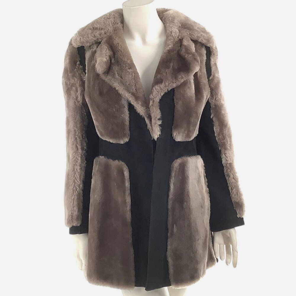 VINTAGE 60s Open Front Faux Fur and Suede Paneled Coat Patchwork Mixed Media